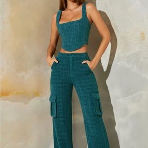 Oh Polly Tweed Corset Top in Size 2 in Teal